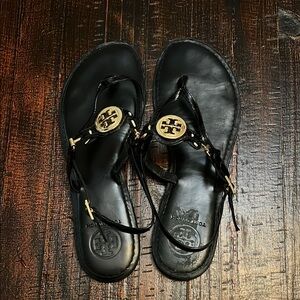 Tory Burch Black Gold Logo Sandal 8.5
